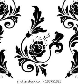 Vector  pattern,endless floral ornaments in vintage style. Original author's design, hand-drawn.