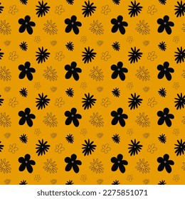 Vector pattern,on a yellow background,botany,plants,abstract leaves,twigs,flowers,bloom,spring,care,summer,easter,holiday,print for textiles,web design,social networks. Wrapper,packaging.EPS 10.