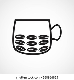 vector patterns with cups and cofee grains on the white background. Series of Food and Drink Patterns