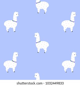 Vector patterns of cute llama or alpaca illustration. Funny animal