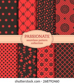 Vector patterns set. Collection of seamless backgrounds in red and black colors.