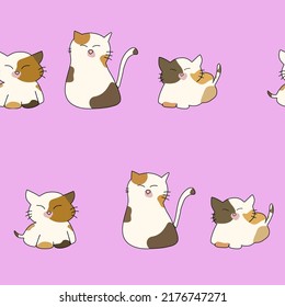 Vector patterns of three colors cats on pink background.