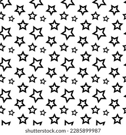 Vector pattern.Seamless. Stars.Chaotic.Different Sizes.Black On White Background.Textile Printing.Web Design. Social Networks.Apps.Sky.Astrology.Symbols. Subject. Astronomer. Children. Future. EPS 10.