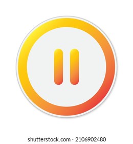 Vector Pause button isolated. Color pause icon. Round button. Paper sticker with shadow.