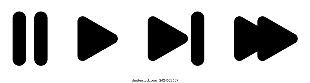 vector of pause, play and skip button icons for music and video
