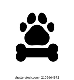 Vector Paw and Bone on White Background