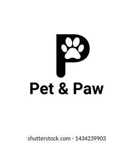 Vector Paw letter P logo design template. It's good simple design paw animal and letter P. You can make brand for icon, logo, emblem, label for pet shop, pet brand identity, company and app icon.