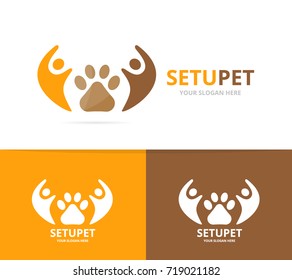 Vector paw and people logo combination. Pet and family symbol or icon. Unique vet and union, help, connect, team logotype design template.