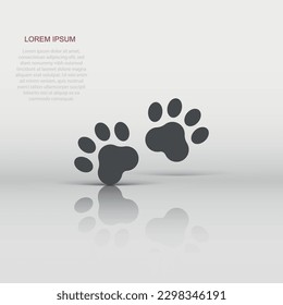 Vector paw print icon in flat style. Dog or cat pawprint sign illustration pictogram. Animal business concept.