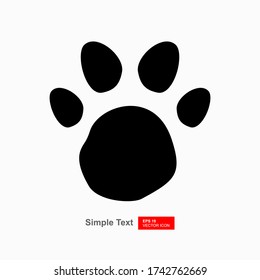 Vector paw print icon silhouette in a flat black design with a white background.