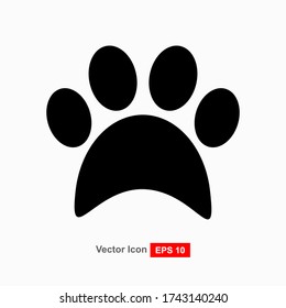 Vector paw print icon silhouette in a flat black design with a white background.