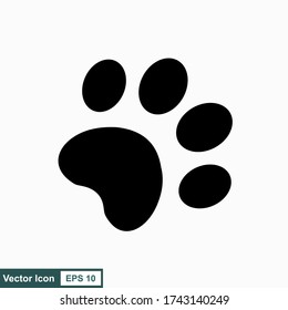 Vector paw print icon silhouette in a flat black design with a white background.