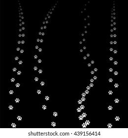 Vector Paw Prints Silhouettes Isolated on Black Background