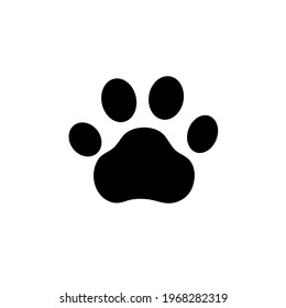 Vector paw symbol, black mark isolated on white background, animal paws, icon template.