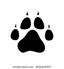 Vector paw trail of animal footprint doodle. Dog track clipart symbol. Black silhouette dog paw sign.