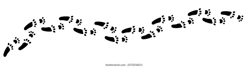 Vector paw trail of rabbit footprint. Hare tracks in silhouette isolated on white background.