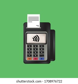 Máquina de pago de vectores y tarjeta de crédito. La terminal POS confirma el pago mediante tarjeta de crédito de débito, factura.