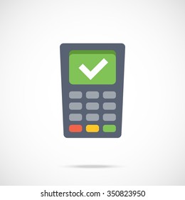 Vector payment terminal icon. Flat POS terminal icon. Flat design vector illustration for web banner, web, mobile, infographics. Point of sale icon graphic. Vector icon isolated on gradient background
