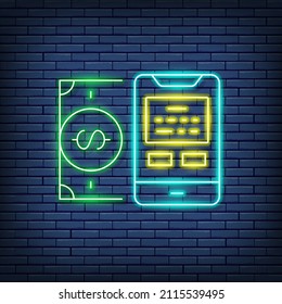 Vector payments methods, POS terminal, banking, credit card neon sign.