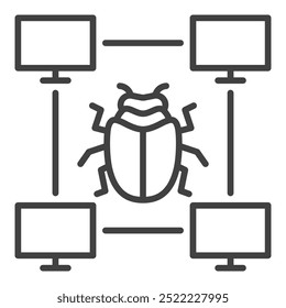 Vector PC Bug concept minimal icon or sign in thin line style