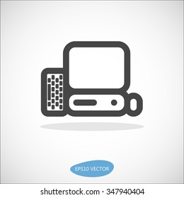 Vector PC Desktop Computer Icon - Isolated Vector Illustration. Simplified line design.