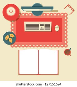 Vector PC Table Upside Down With Book