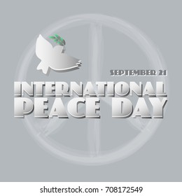 Vector Peace dove with olive branch and peace symbol for International Peace Day poster.