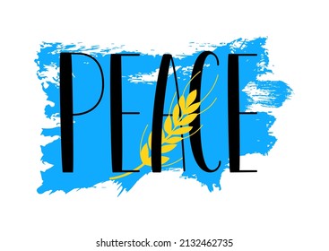 Vector peace sign in Ukraine. Peace text, blue brush stroke, yellow spike. Message