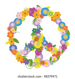 vector peace symbol made from flowers on white background