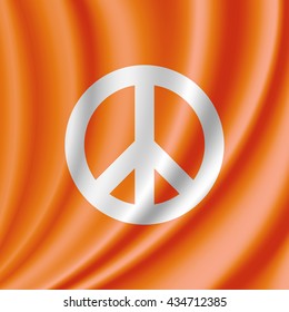 vector peace symbol on orange waving flag 