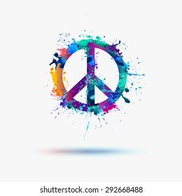 Vector peace symbol in watercolor splashes