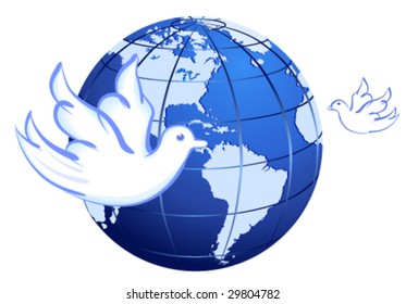 Vector Peace to the World with doves on white