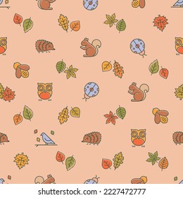 Vector Peach Autumn Animals repeat pattern background design