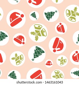 Vector peach christmas elements seamless pattern background in white circle