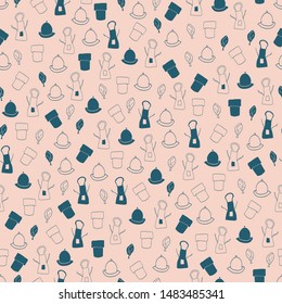 Vector peach cute chef tools seamless pattern background