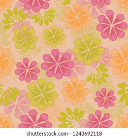 Vector peach floral seamless repeat pattern. Great for festive seasons, wallpaper, scrapbooking, gift wrapper and fabric projects.