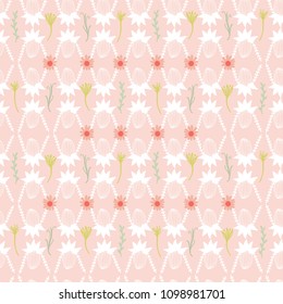 Vector Peach & Mint Green Flowers with White Leaves , Repeating Seamless Pattern Background, Delightful Illustration of Olive Floral Blooms for Fabric, Scrapbooking, Home Decor & Web Stationery