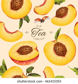 Vector peach seamless pattern. Background design for tea, ice cream, natural cosmetics, candy and bakery with filling, health care products. Best for textile, wrapping paper.