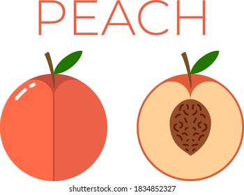 Vector of Peach and sliced half of Peach on white background