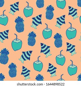 Vector peach tropical beach scene seamless pattern background