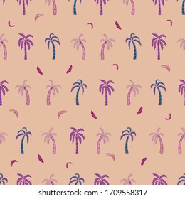 Vector peach tropical horizontal coconut trees seamless pattern background