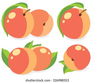Vector peaches. Peaches or apricots, collection of vector illustrations