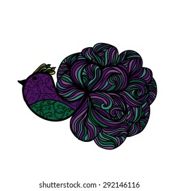 Vector peacock. Beautiful bird. Doodle bird. Hand draw peacock