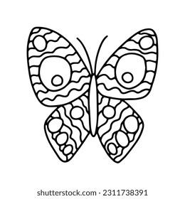 Vector peacock butterfly coloring page. Hand drawn butterfly sketch on white background