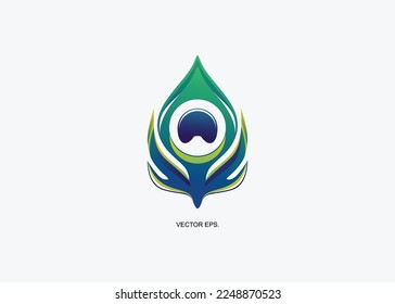 Vector peacock feather illustration logo, with green and blue gradations, becomes a beauty, suitable for your promotional media design