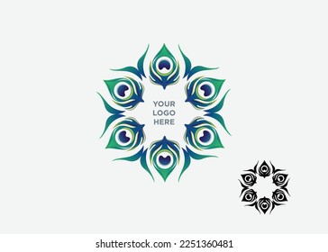 Vector peacock feather illustration logo, with green and blue gradations, becomes a beauty, suitable for your promotional media design