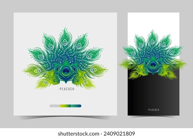 El logo de la ilustración de la pluma de pavo real vectorial, con gradaciones verdes y azules, se convierte en una belleza, adecuada para su diseño de medios promocionales
