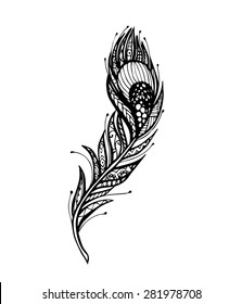 Vector of Peacock Feather in zentangle style