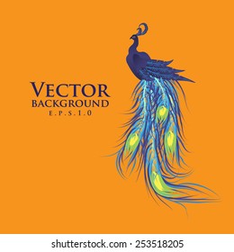 Vector peacock with orange background. Fashionable design eps10.