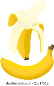 Vector of a pealed banana and an intact banana